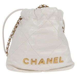 CHANEL Bicolore Chain Chanel 22 Mini Bag Lamb Skin 2way White CC Auth BD2189M